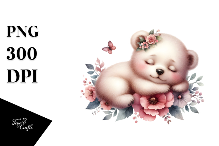 Adorable Baby Bear Sleeping in Digital Watercolor, PNG