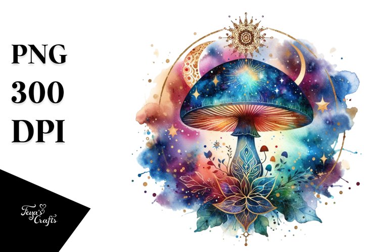 colorful,watercolor,magical celestial mushroom