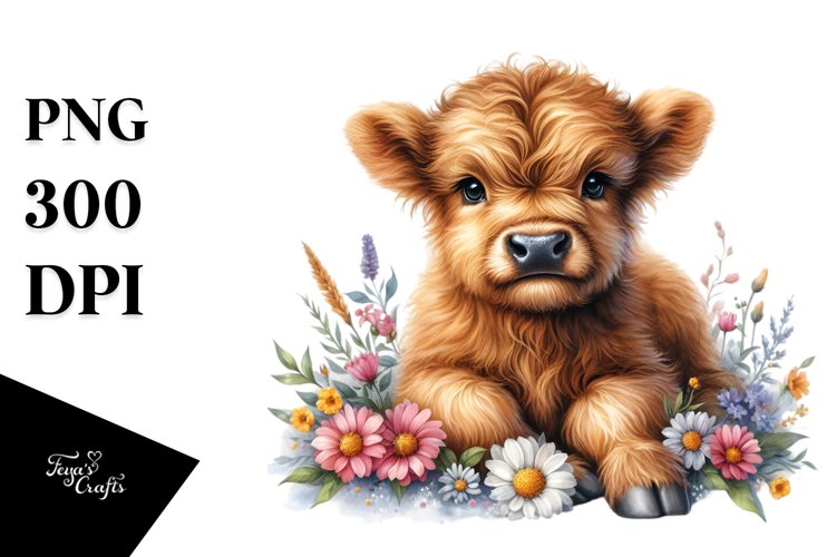 Cute Watercolor Highland Cow | Sublimation | Clipart
