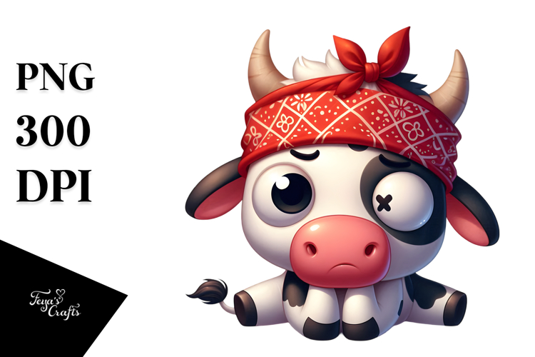 Whimsical Cow with Expressive Eyes PNG