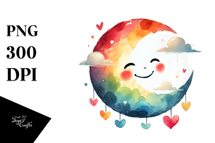 Colorful Smiling Half Moon PNG