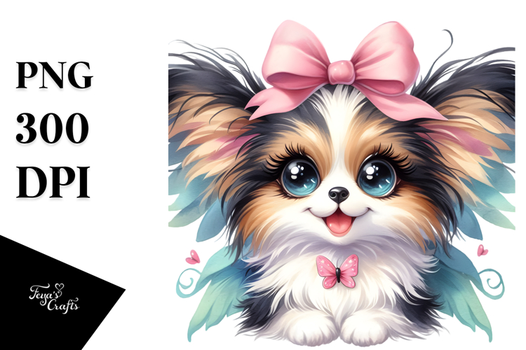 Happy Papillon with Big Eyes, PNG