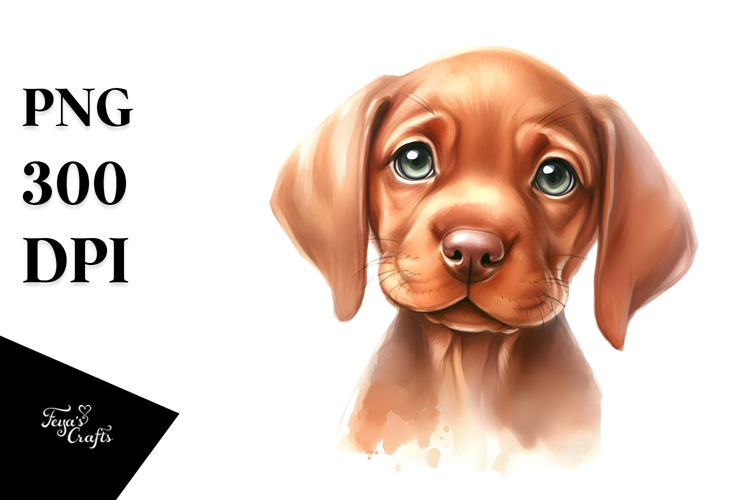 Cute Baby Vizsla with Big Eyes, PNG