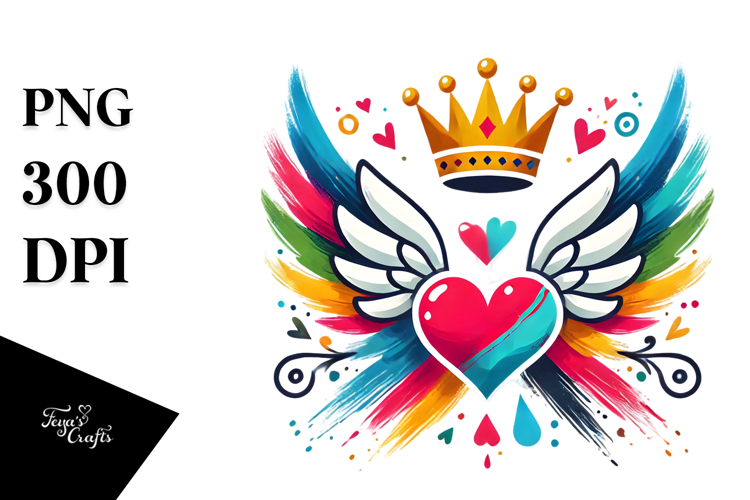 Colorful Heart Wings PNG