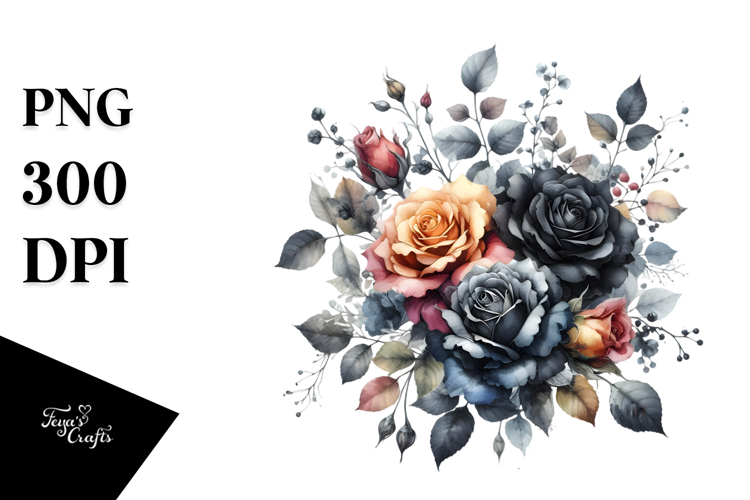 Black Roses Watercolor, High-Res PNG