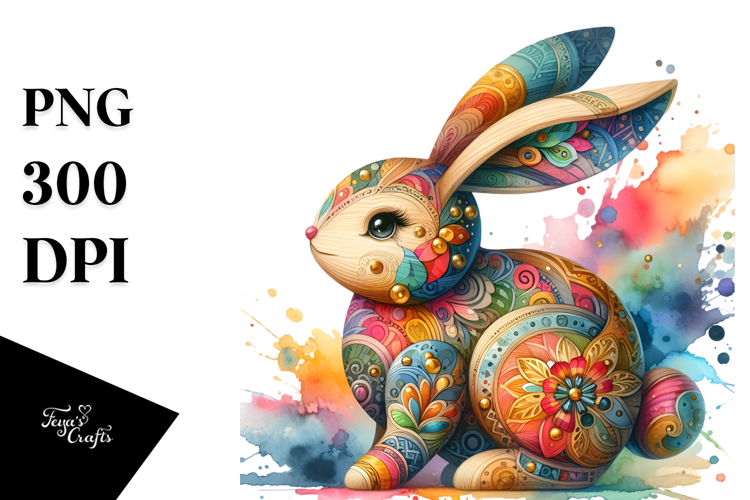 Colorful Wooden Bunny PNG