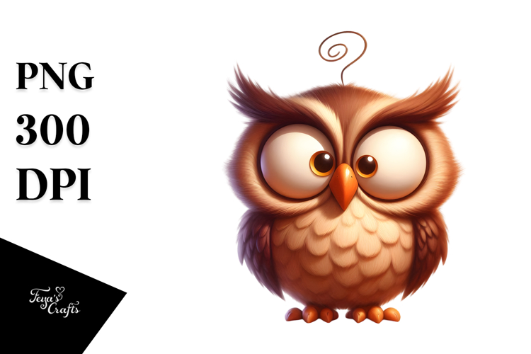 Silly Cartoon Owl with Expressive Eyes PNG