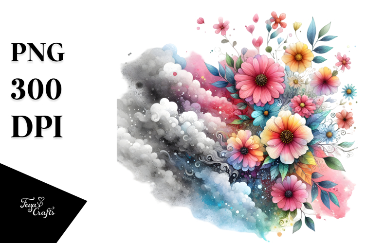 Cute Flower Watercolor Painting with Splashes Made of