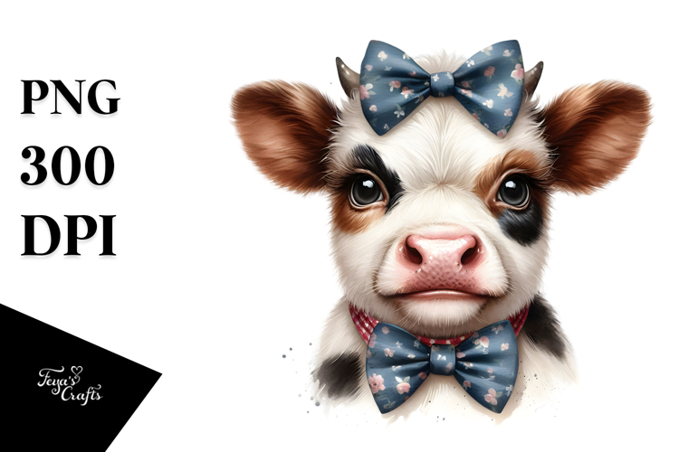 Funny Baby Cow with Bow, Transparent PNG