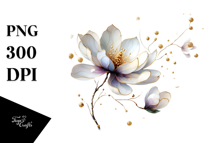 Magnolia with Golden Insertions, High-Res PNG