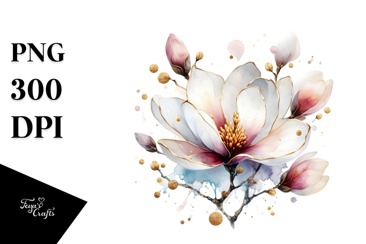Magnolia with Golden Insertions, High-Res PNG