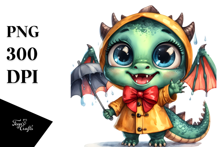 Watercolor Baby Dragon with Bow, Transparent PNG