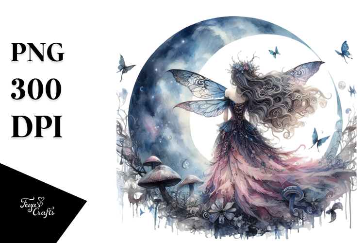 Gothic Fairy on the Moon PNG
