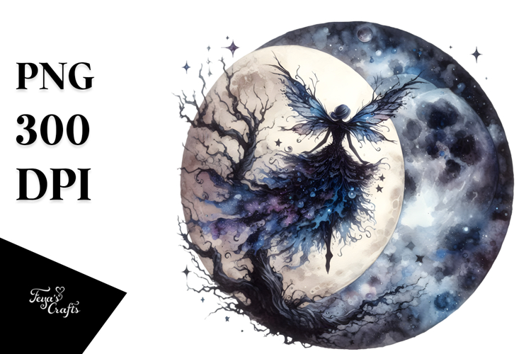 Gothic Fairy on the Moon PNG