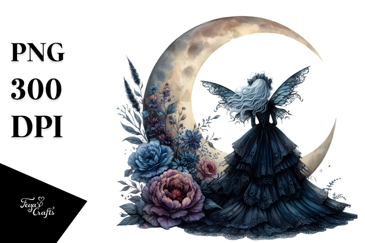 Gothic Fairy on the Moon PNG