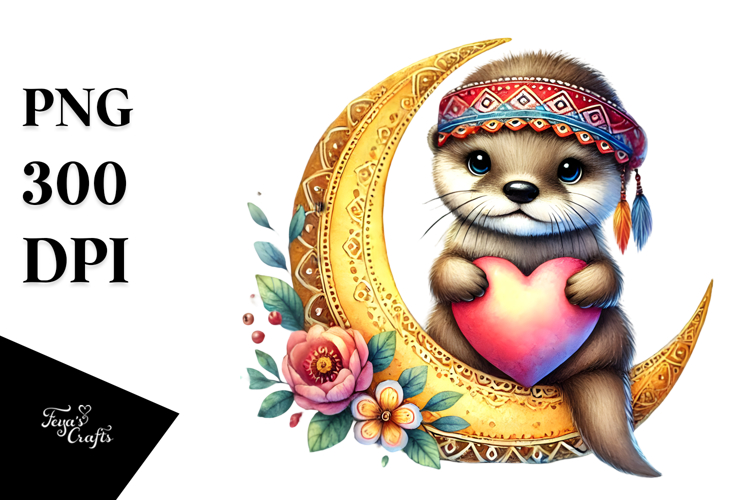 Cute Boho Baby Otter PNG