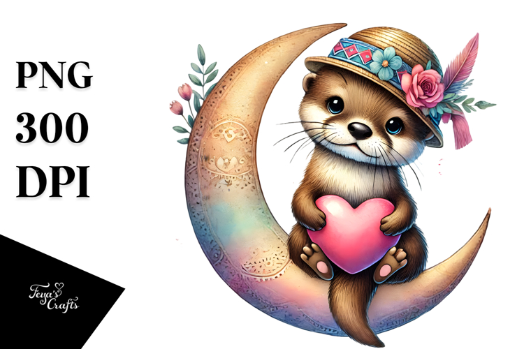 Cute Boho Baby Otter PNG