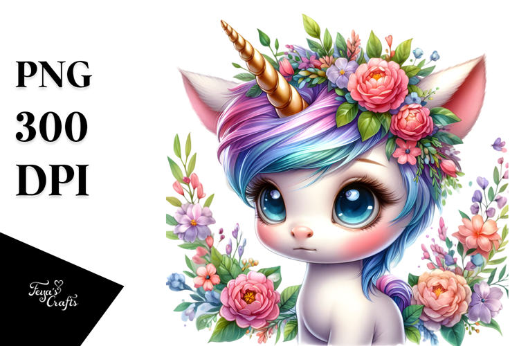 Vibrant Cute Baby Unicorn PNG