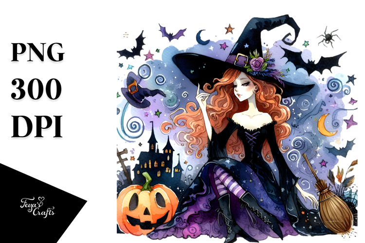 Vibrant Witch Halloween Scene | Sublimation | Clipart.