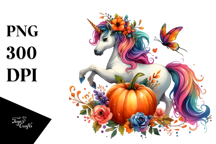 Vibrant Unicorn with Pumpkin | Sublimation | Clipart.