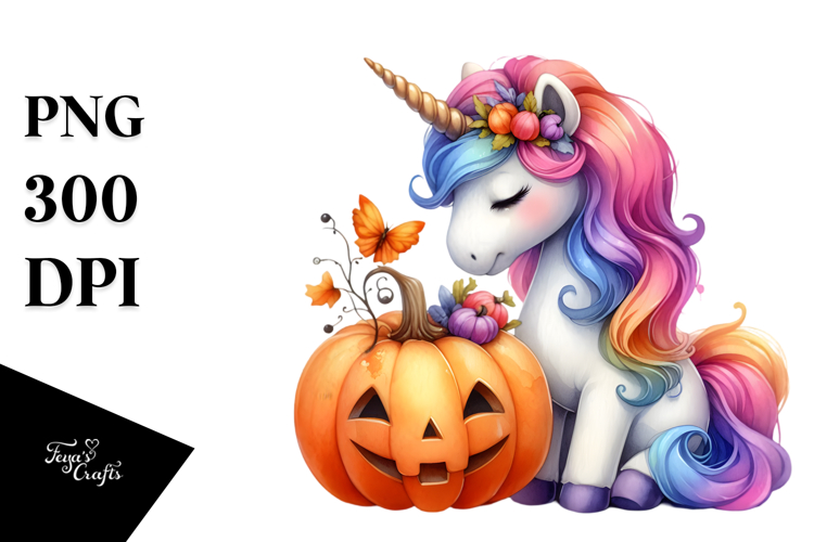Vibrant Unicorn with Pumpkin | Sublimation | Clipart.