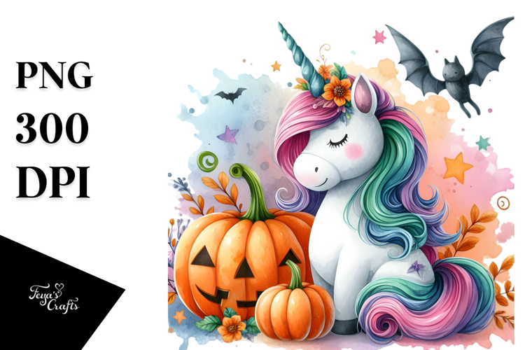 Vibrant Unicorn with Pumpkin | Sublimation | Clipart.