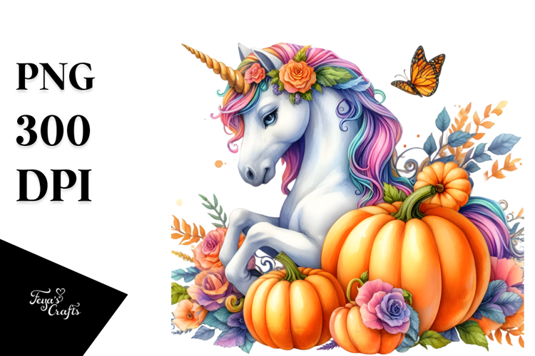 Vibrant Unicorn with Pumpkin | Sublimation | Clipart.