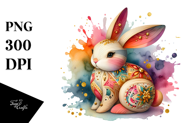 Colorful Wooden Bunny PNG