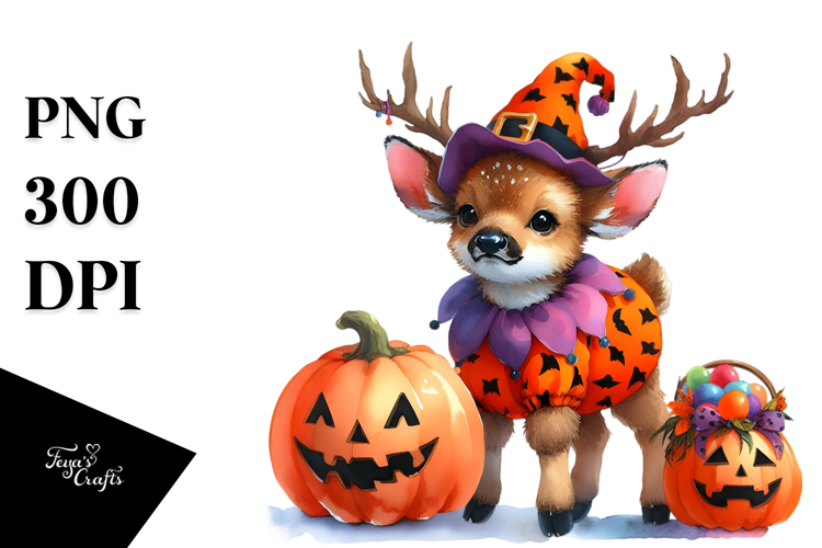 Cute Baby Elk Halloween Scene | Sublimation | Clipart.