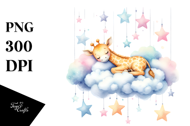 Cute Giraffe Sleeping on Cloud | Clipart