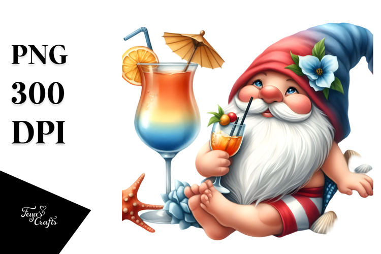 Whimsical Gnome Drinking PNG