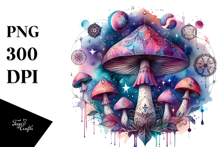 Vibrant Celestial Mushroom PNG