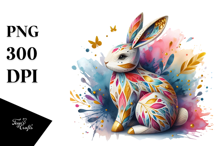 Colorful Wooden Bunny PNG