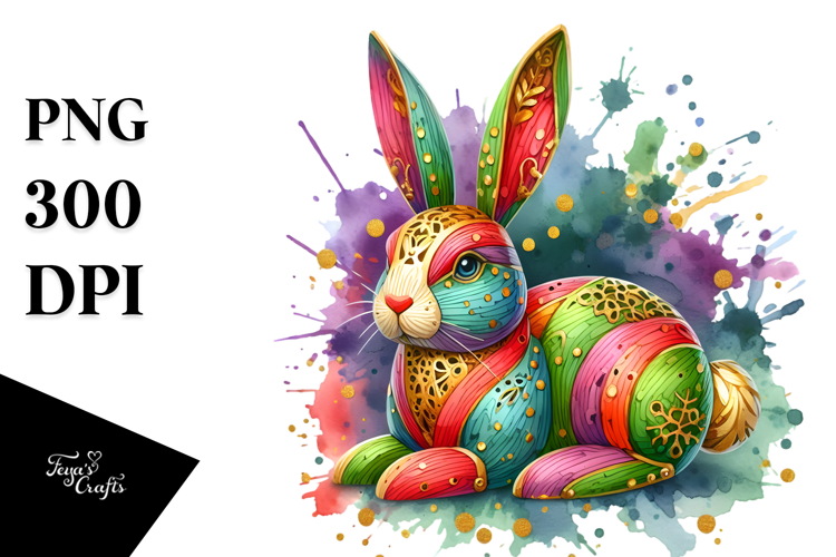 Colorful Wooden Bunny PNG