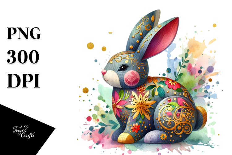 Colorful Wooden Bunny PNG