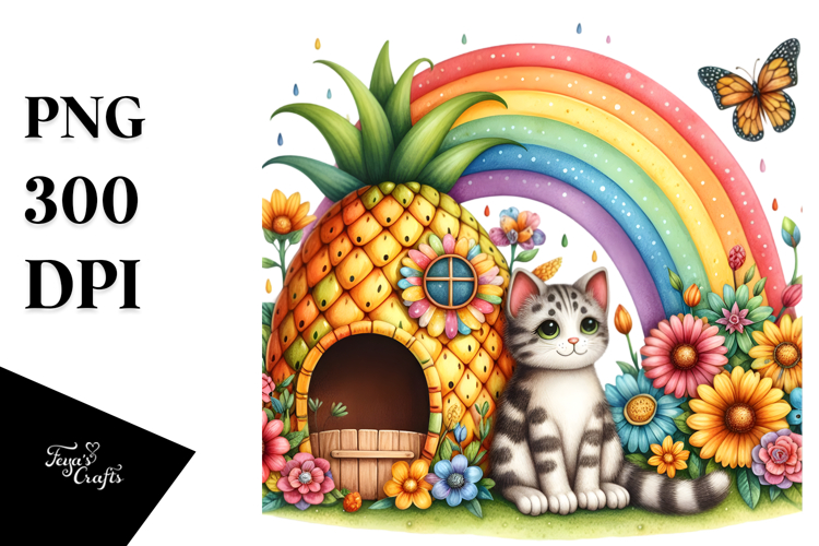 Colorful Cat House Illustration | Sublimation | Clipart.