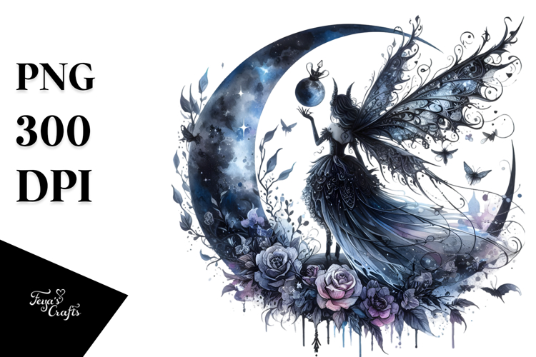 Gothic Fairy on the Moon PNG