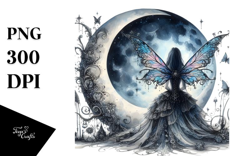 Gothic Fairy on the Moon PNG