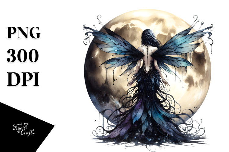 Gothic Fairy on the Moon PNG