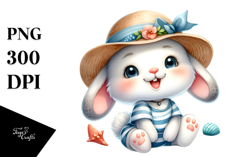 Cute Baby Bunny Dressed for Beach PNG