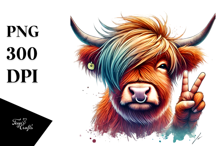 Colorful Highland Calf,Victory Sign PNG