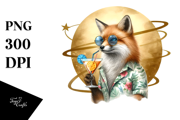 Fox with Cocktail PNG example image 1