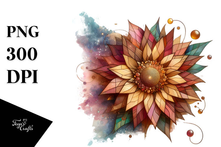 Wooden Stained Sunflower | Sublimation | Clipart