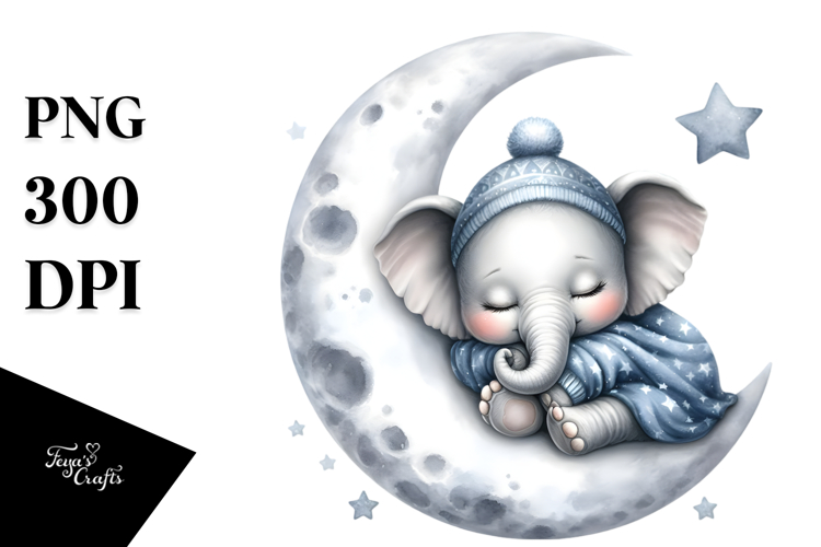 Baby Elephant Sleeping on Moon | Clipart