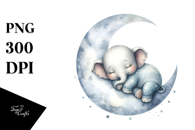 Baby Elephant Sleeping on Moon | Clipart