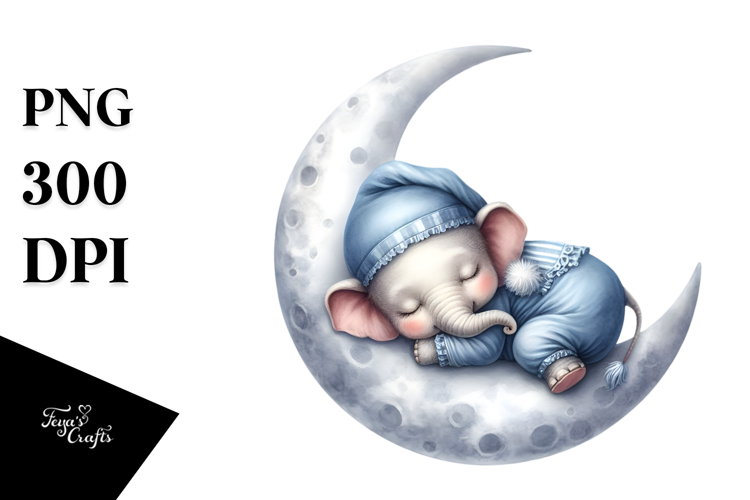 Baby Elephant Sleeping on Moon | Clipart