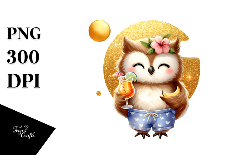 Cute Owl Drinking Cocktail PNG