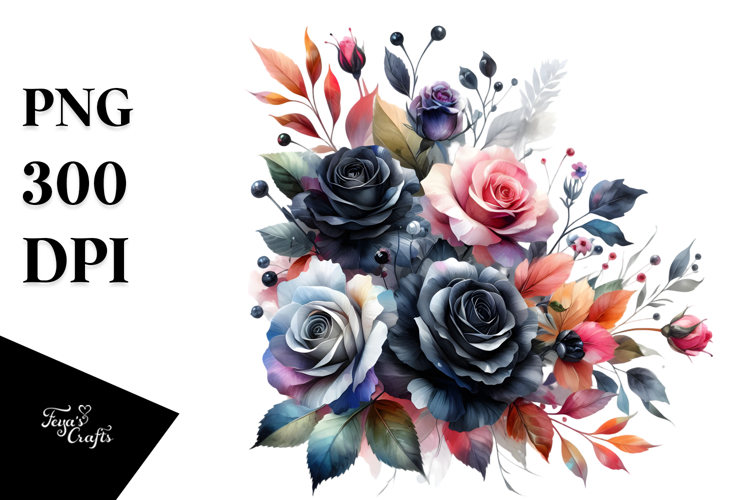 Abstract Floral Frame, Black Roses PNG