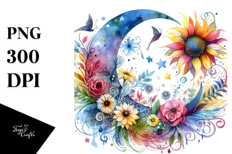 Watercolor Vibrant Drawing Half Moon, Transparent PNG