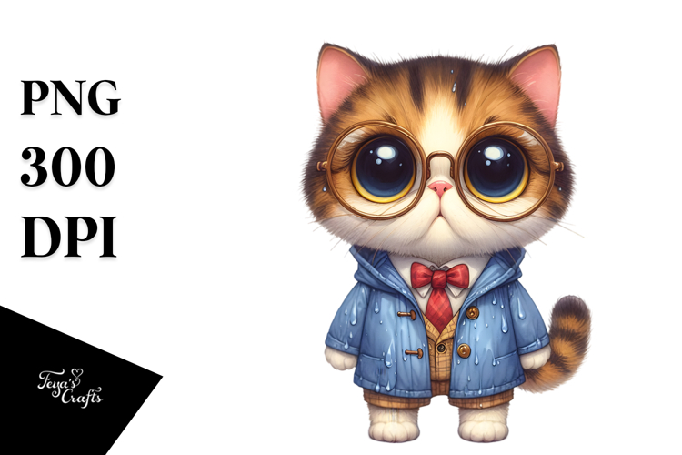 Expressive Cat with Raincoat | Sublimation | Clipart
